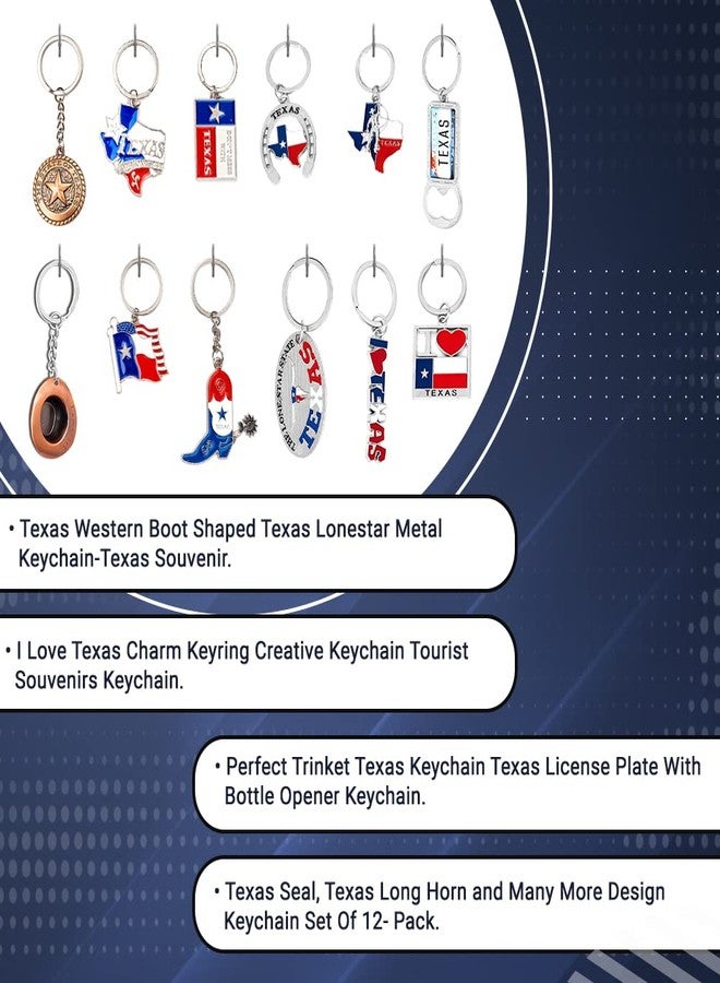 Lamatar1 Texas Bundle Souvenir Metal Keychain 12 Pack-Texas Lone Star on Texas State Map, Don't Mess with Texas, I Love Texas, Longhorn, Texas Seal, Texas Bottle Opener, Texas Boot & More - Image 2